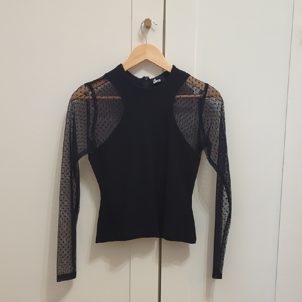 Kooples Black Top Sheer Sleeves - Size Small